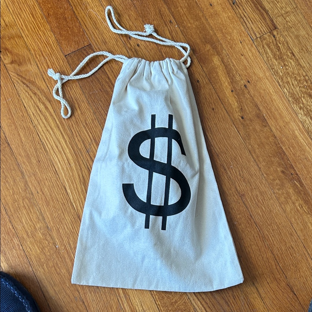 Beige Drawstring Bag with Dollar Sign